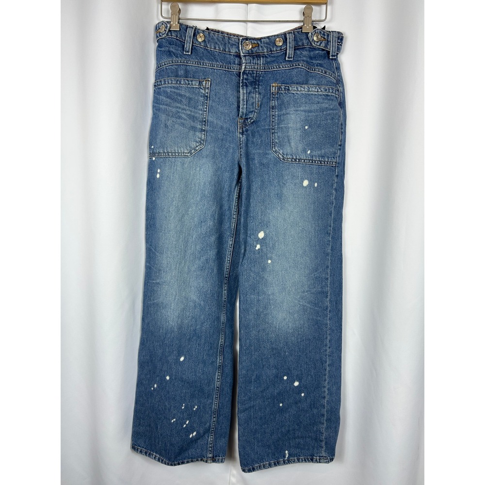 We The Free Free People Cotton Bleach Splatter Wide Leg Button Fly Jeans 27